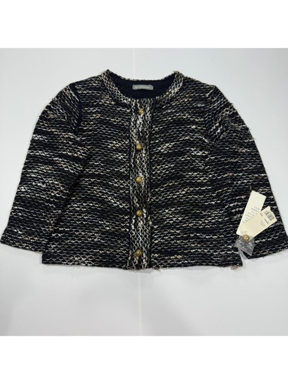 NY Collection Sweater Women's XS Black Acrylic Knit Cardigan Winter Holiday Cozy